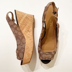 Coach signature cork wedge shoes